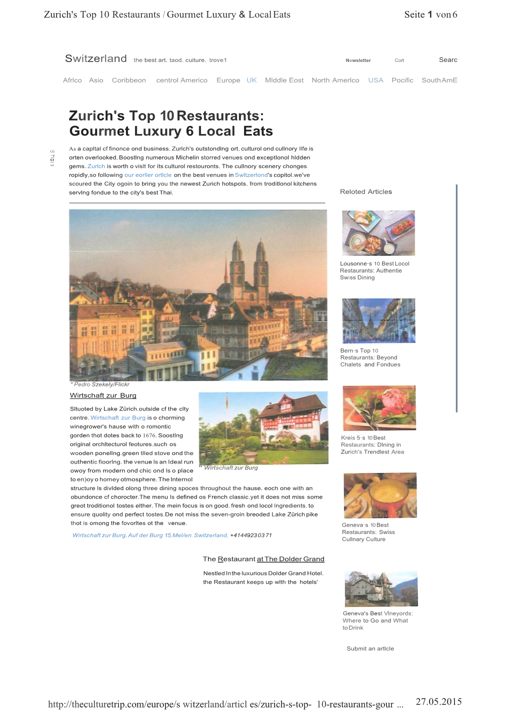 Zurich's Top 10Restaurants:Gourmet Luxury 6 Local Eats