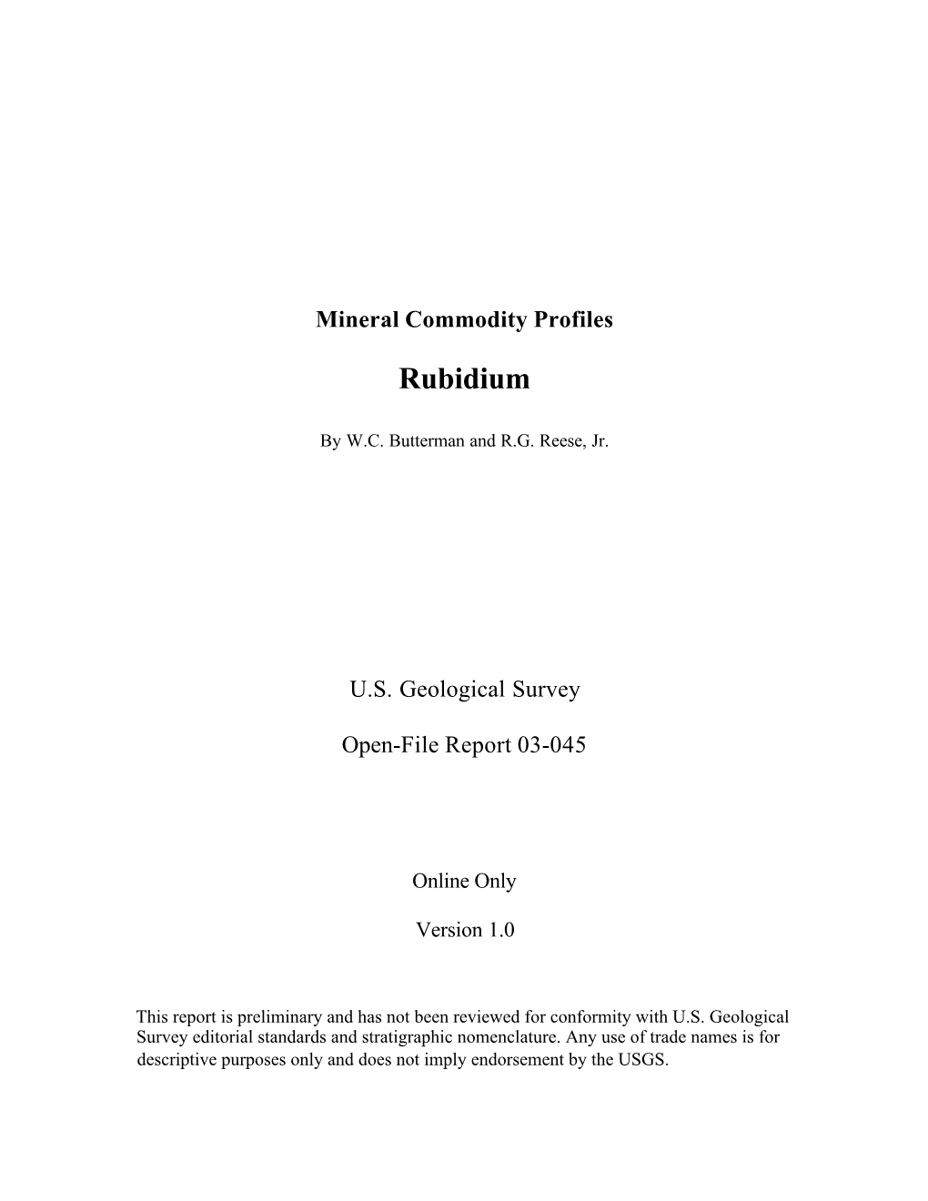 Mineral Commodity Profiles Rubidium