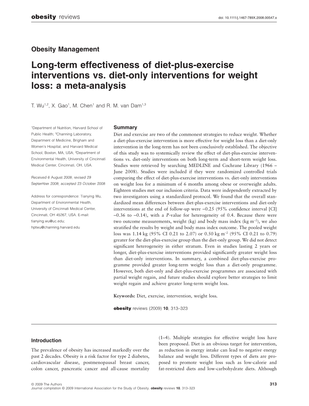 Long-term effectiveness of diet-plus-exercise interventions vs. diet-only interventions for weight loss: a meta-analysis