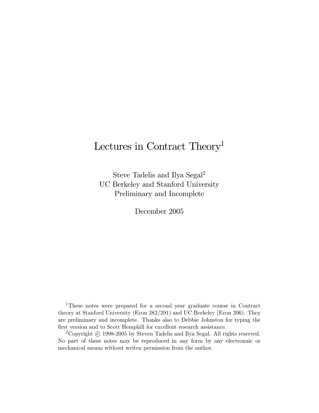 Lectures in Contract Theory