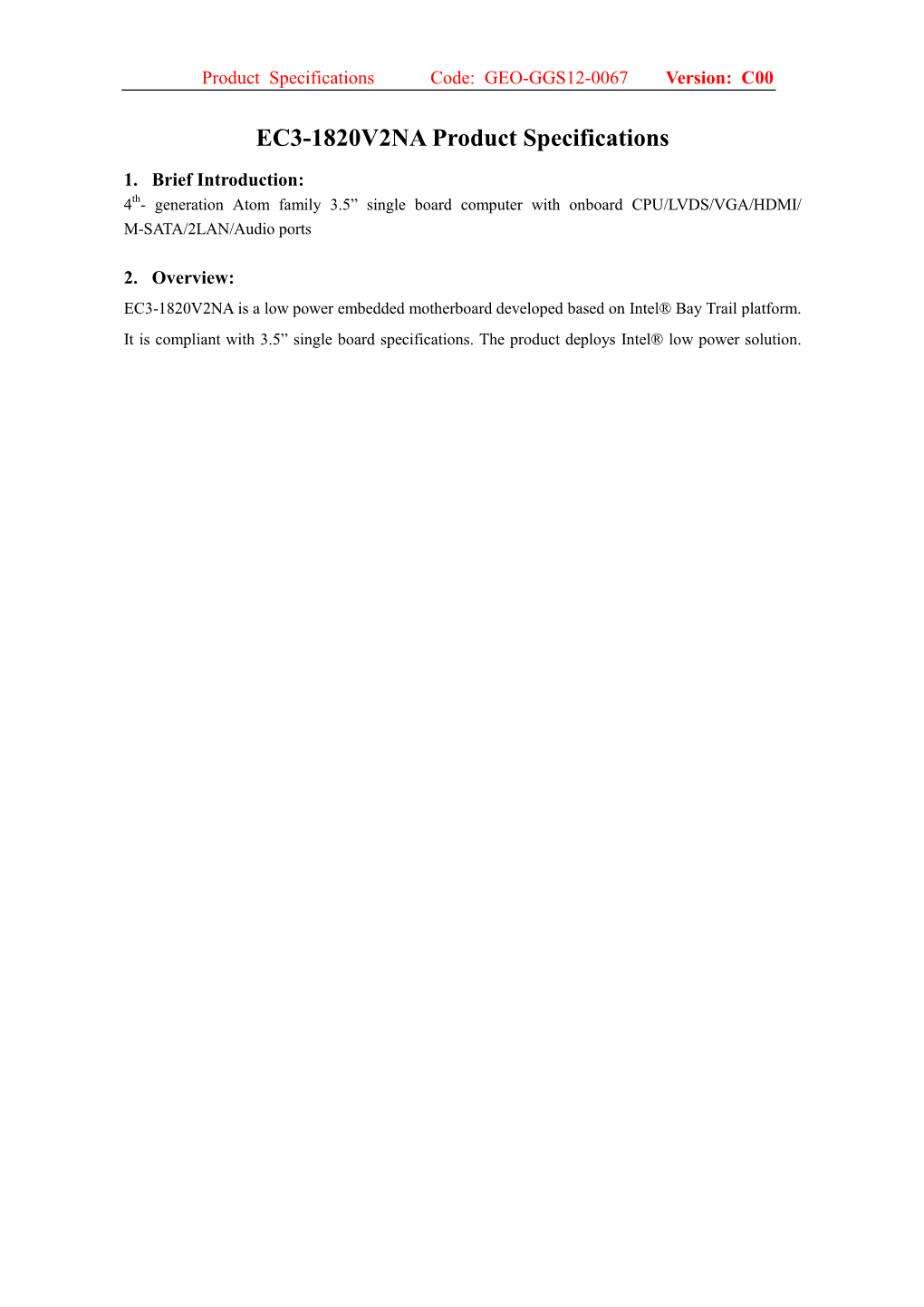 EC3-1820V2NA Product Specifications