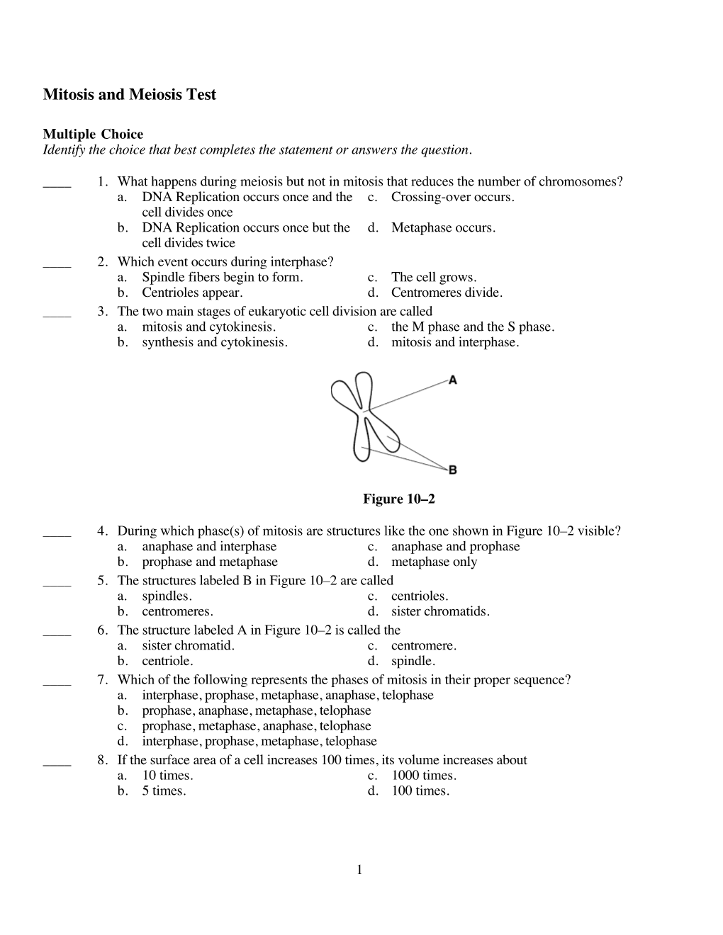 Mitosis and Meiosis Test