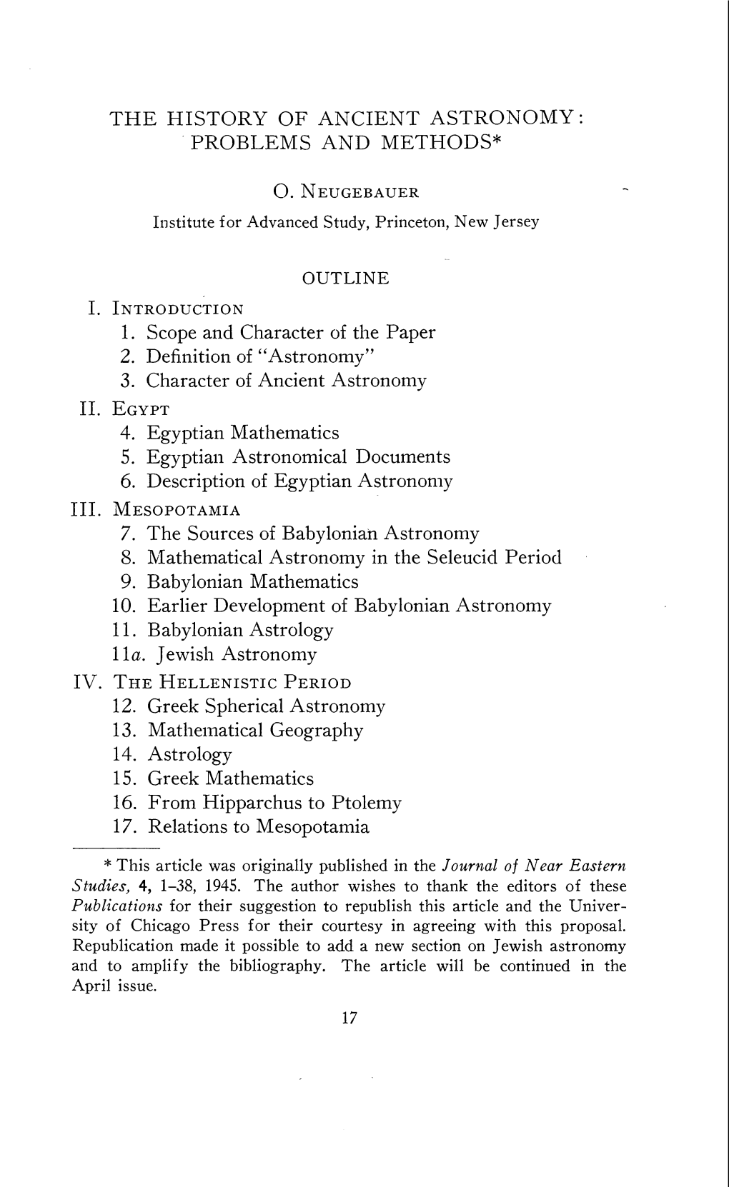 The History of Ancient Astronomy: Problems and Methods