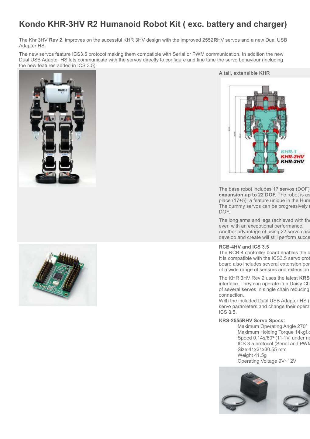 Kondo KHR-3HV R2 Humanoid Robot Kit ( Exc. Battery and Charger)
