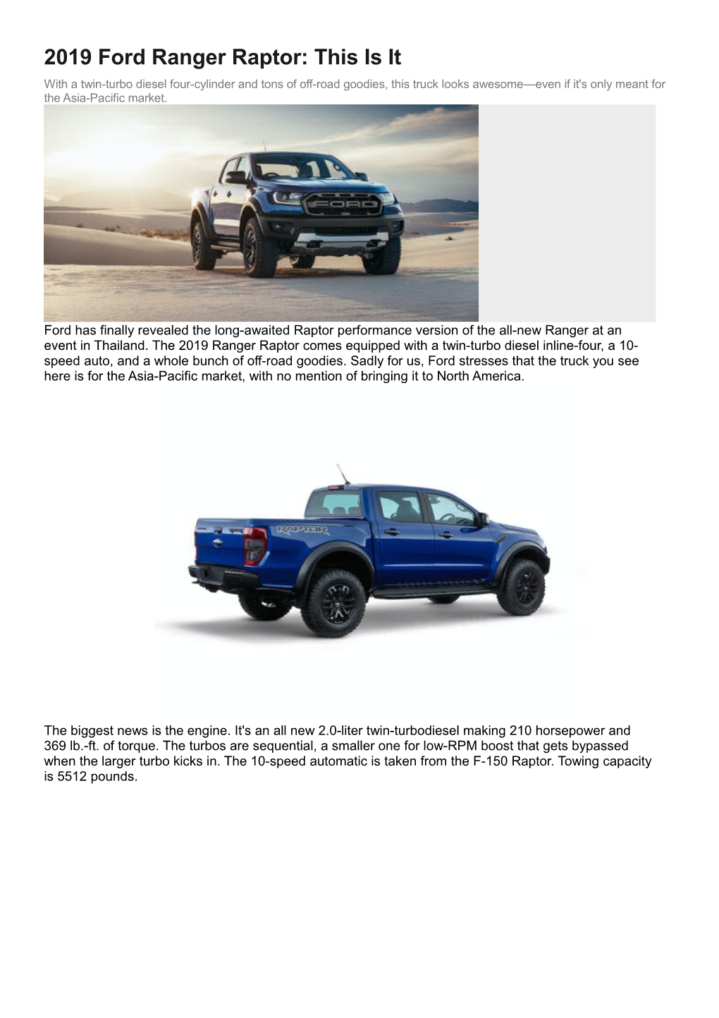 2019 Ford Ranger Raptor This Is It