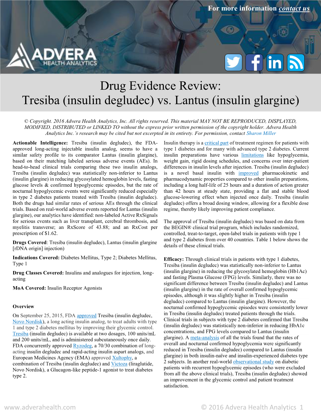 Drug Evidence Review:Tresiba (insulin degludec) vs. Lantus (insulin glargine)