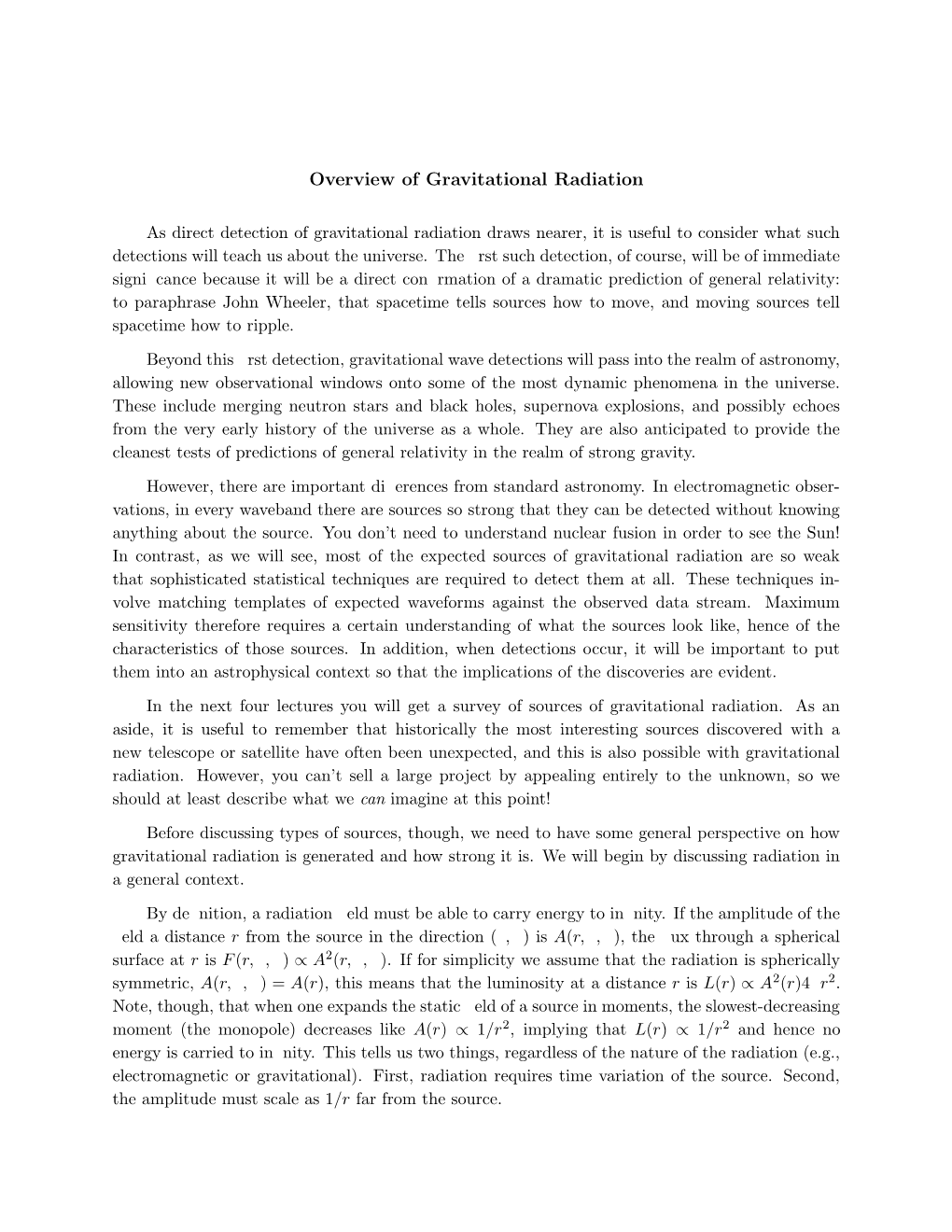 Overview of Gravitational Radiation