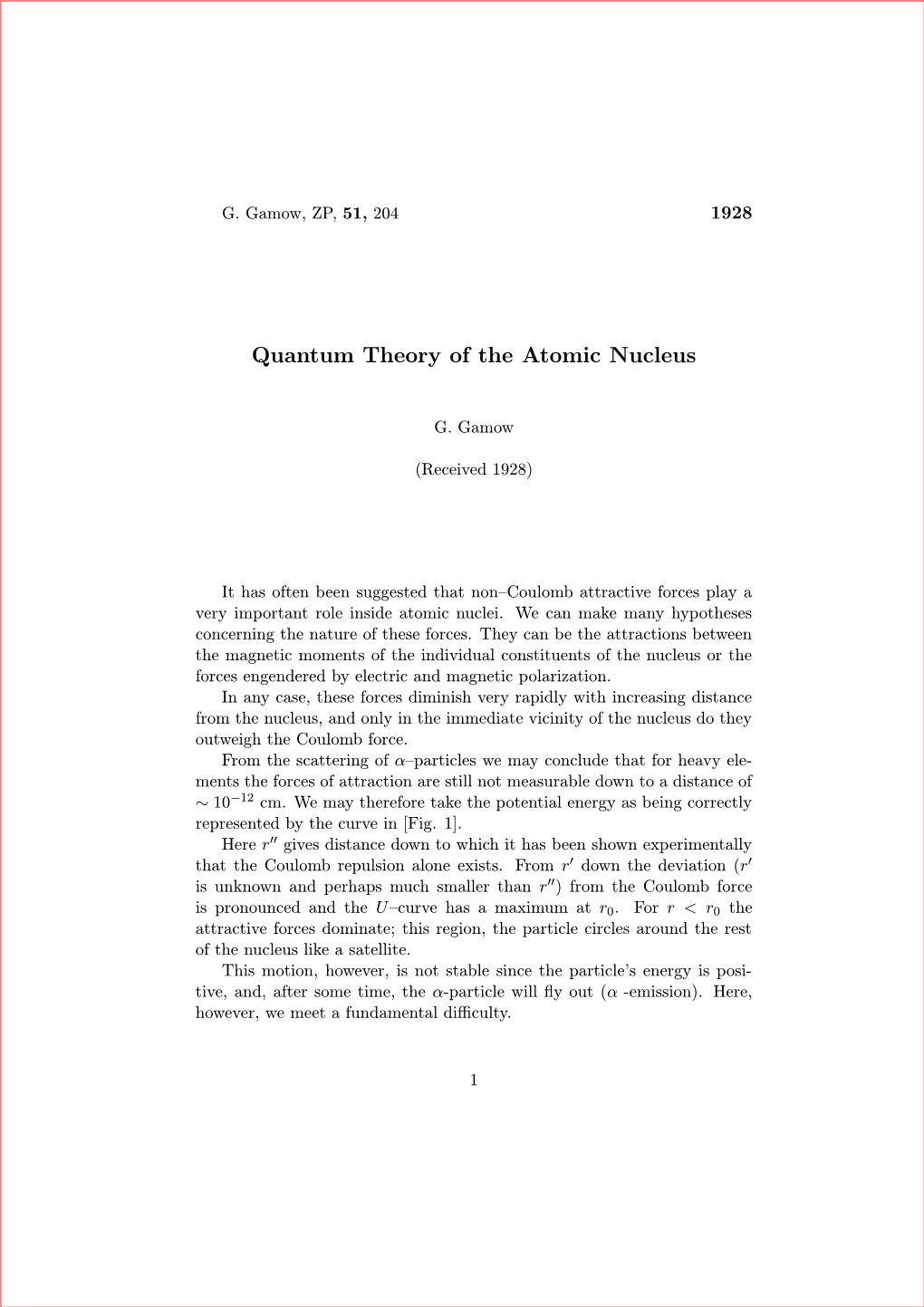 Quantum Theory of the Atomic Nucleus