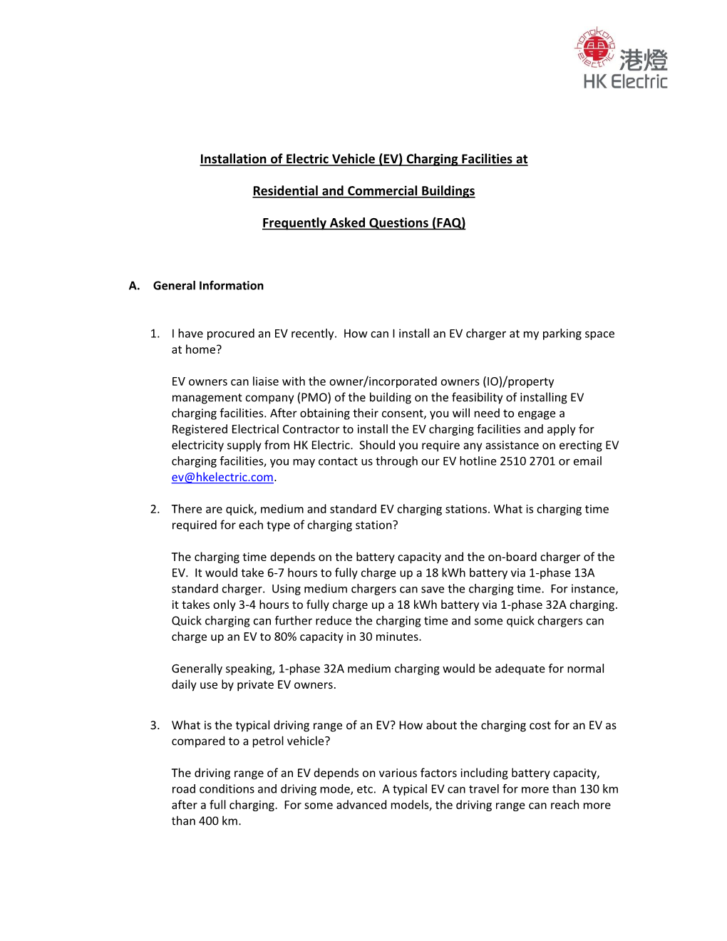 Installation of Electric Vehicle (EV) Charging Facilities at Residential and Commercial Buildings