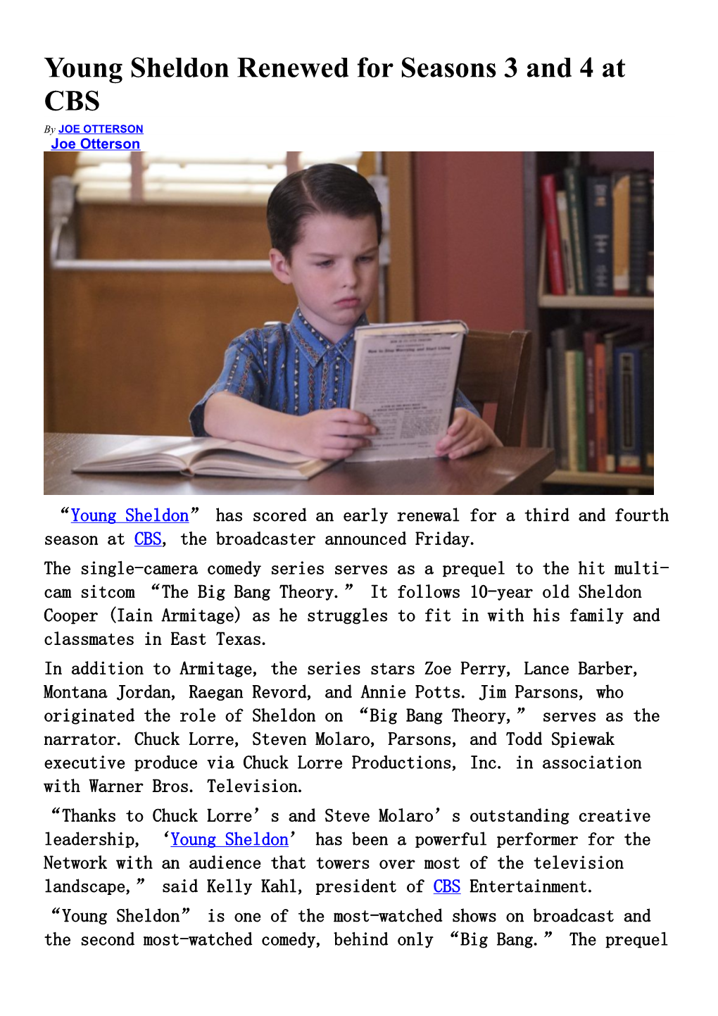 Young Sheldon Renewed for Seasons 3 and 4 at CBS