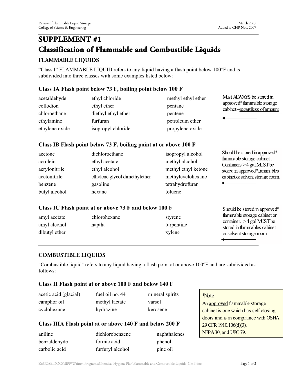 Classification of Flammable and Combustible Liquids