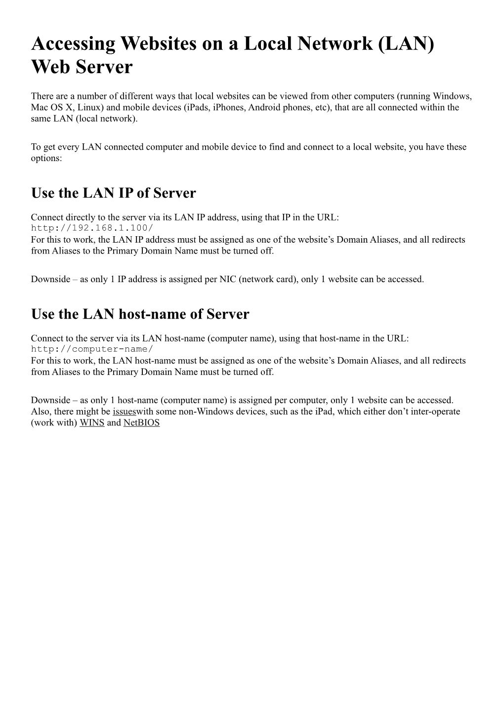 Accessing Websites on a Local Network (LAN) Web Server