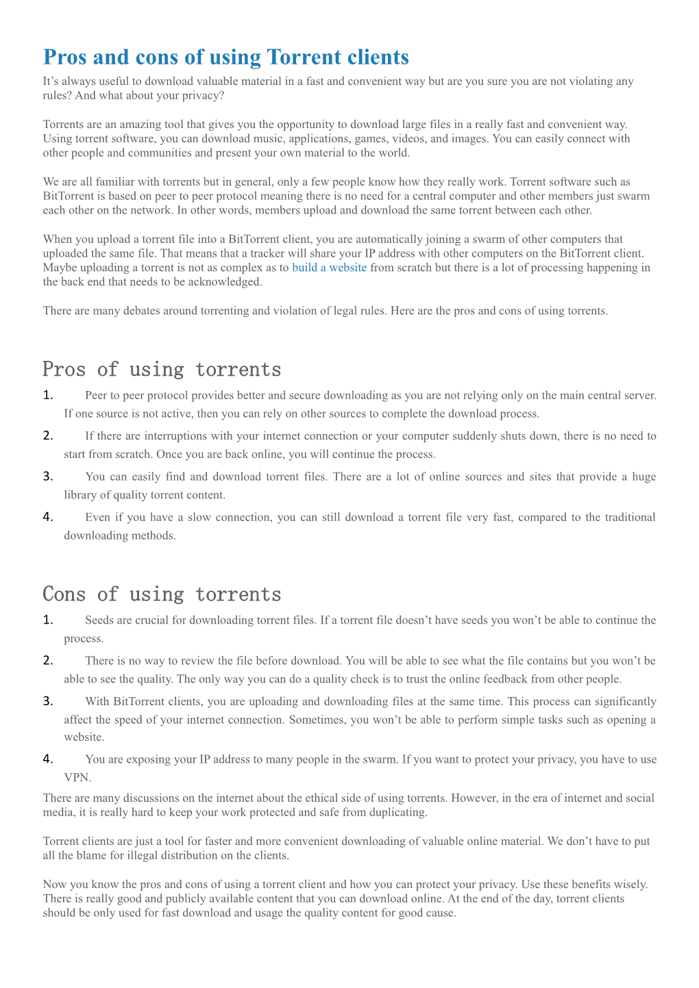 Pros and Cons of Using Torrent Clients