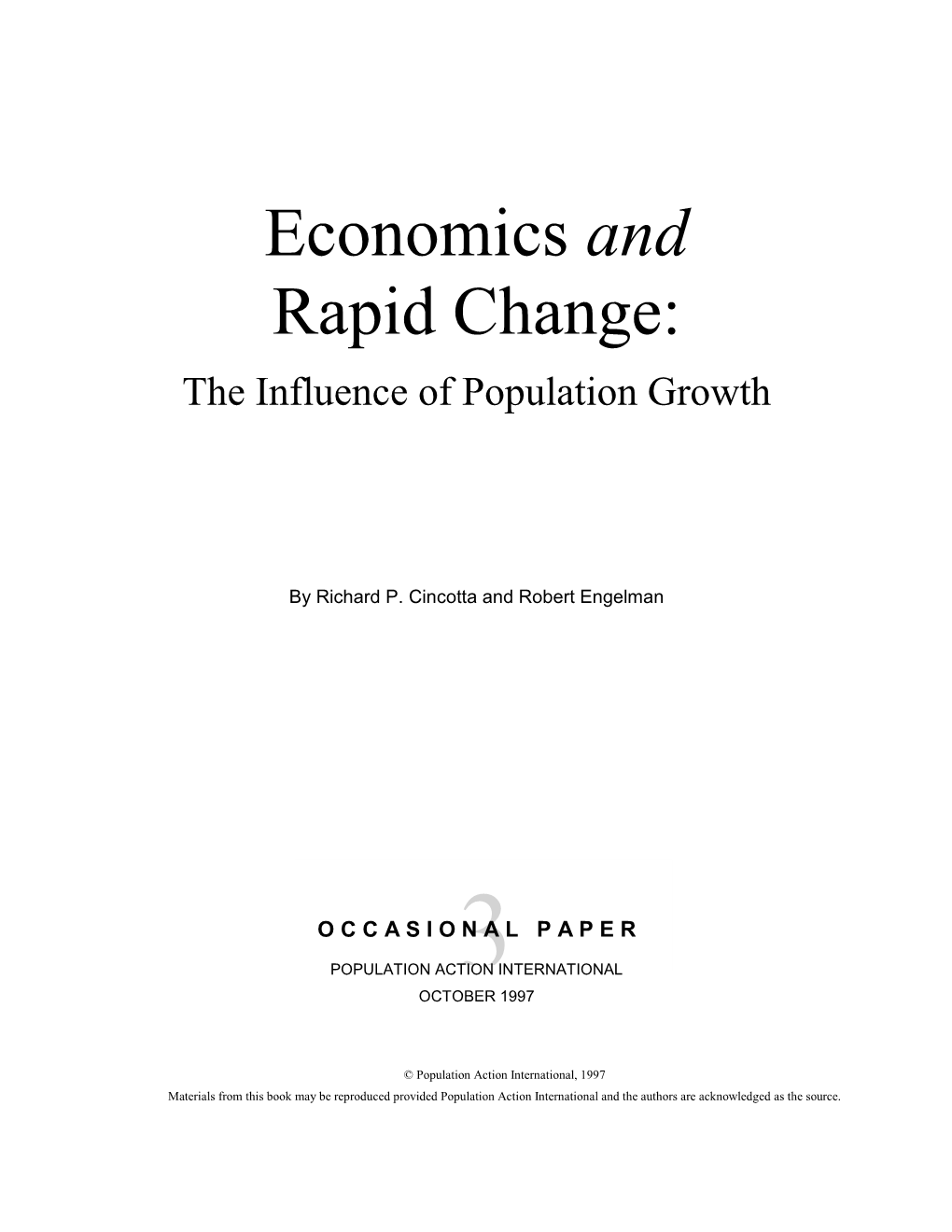 Economics and Rapid Change:The Influence of Population Growth