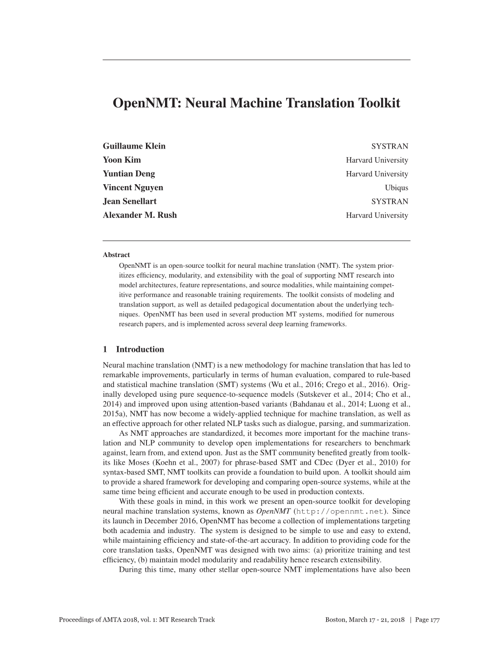 Opennmt: Neural Machine Translation Toolkit