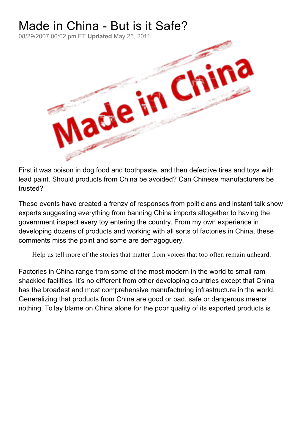 Made in China - but Is It Safe?