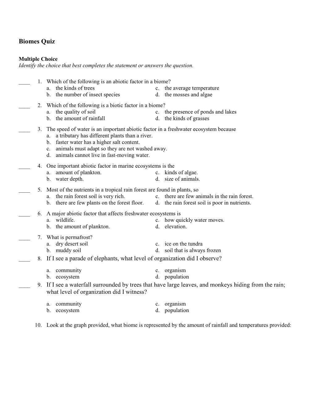 Biomes Quiz