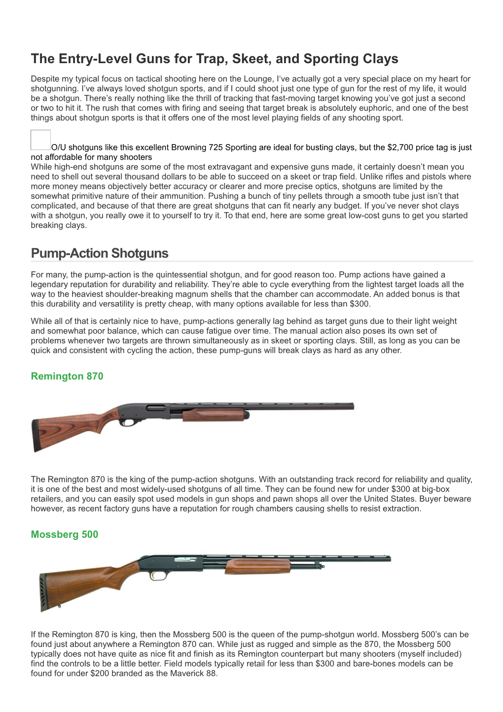 The Entry-Level Guns for Trap, Skeet, and Sporting Clays
