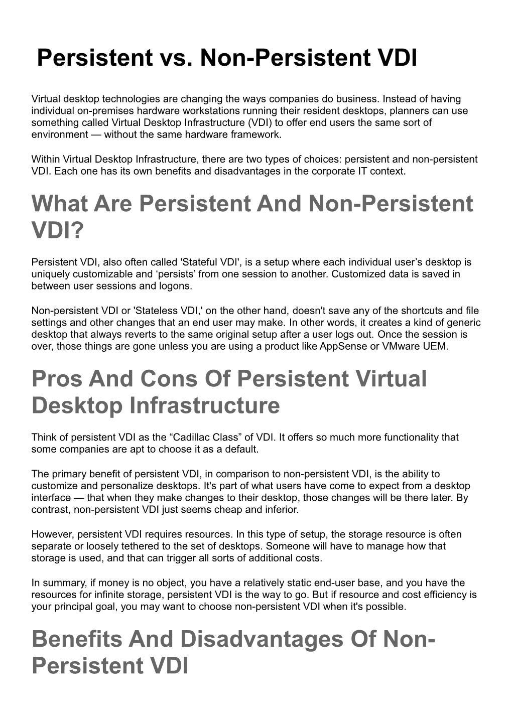 Persistent Vs. Non-Persistent VDI