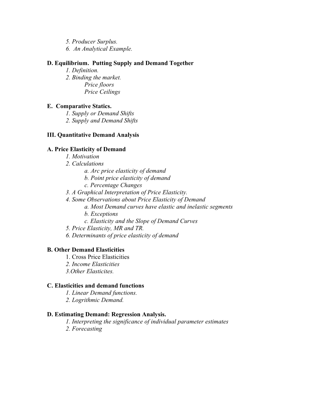 Review Outline for Final Examination