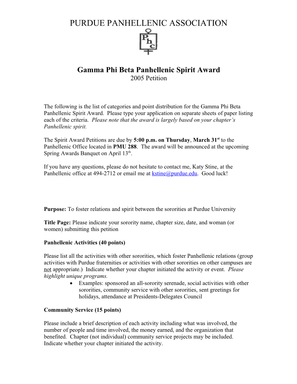 Gamma Phi Beta Panhellenic Spirit Award