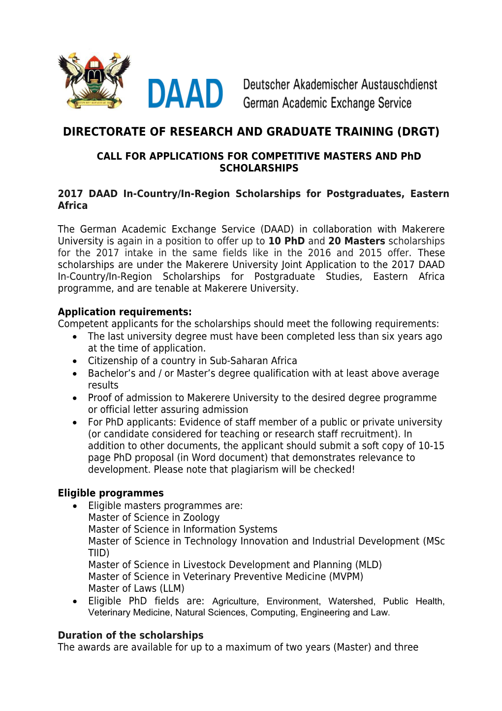 Directorate of Research and Graduate Training (Drgt)