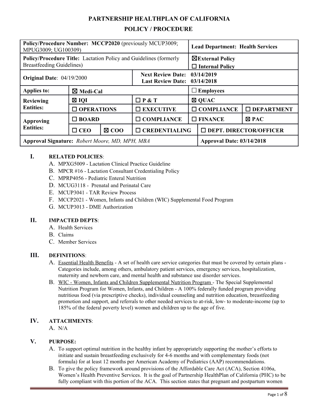 Lactation Policy & Guidelines