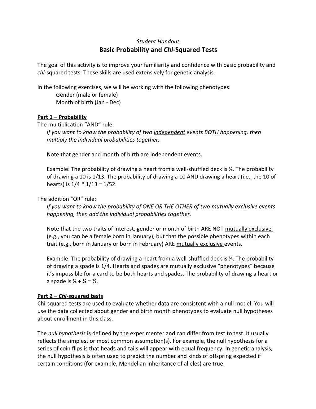 Basic Probability and Chi-Squared Tests