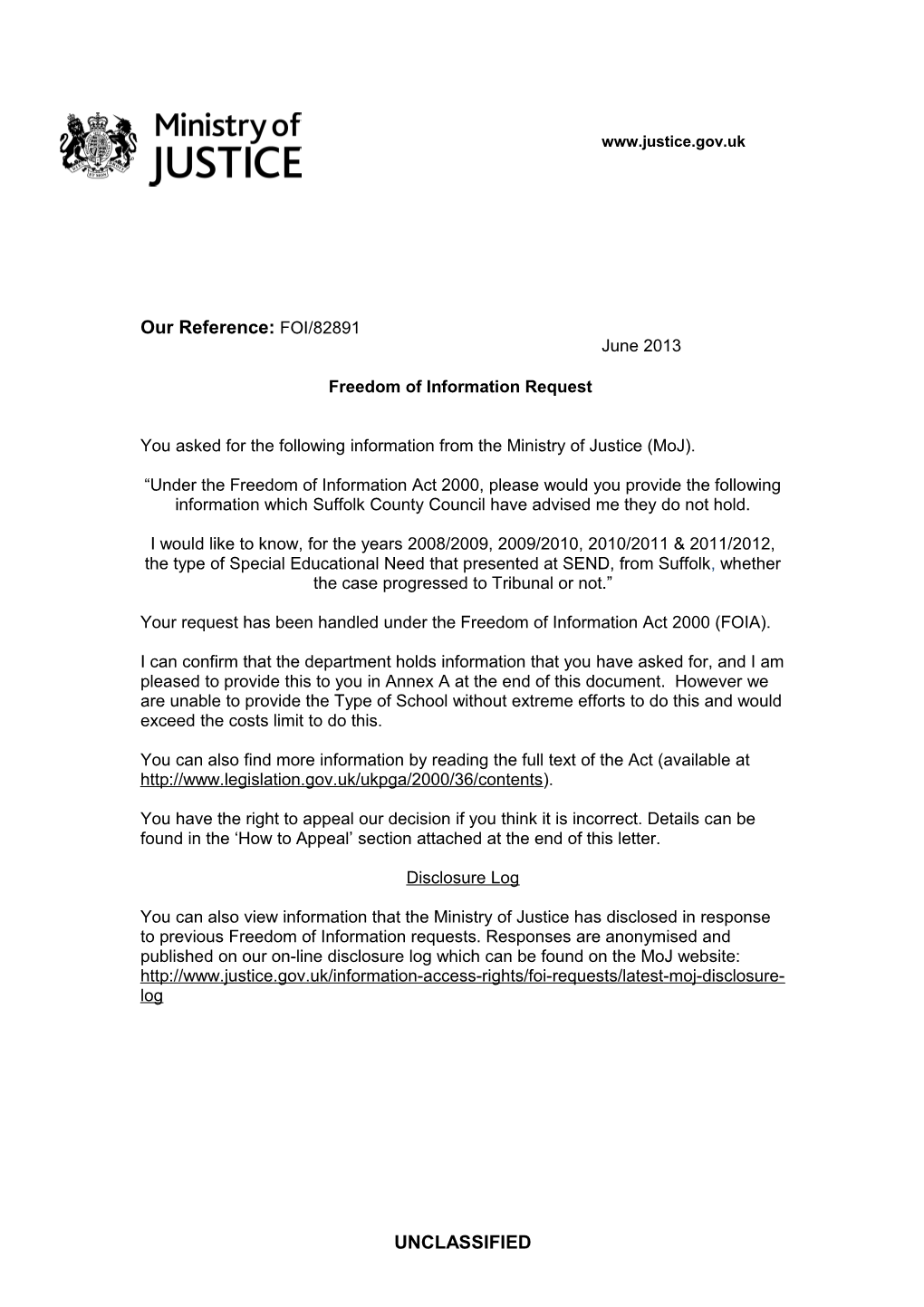 Special Educational Needs Cases Coming Before the SENDIST Tribunal 2008 to 2012 Involving