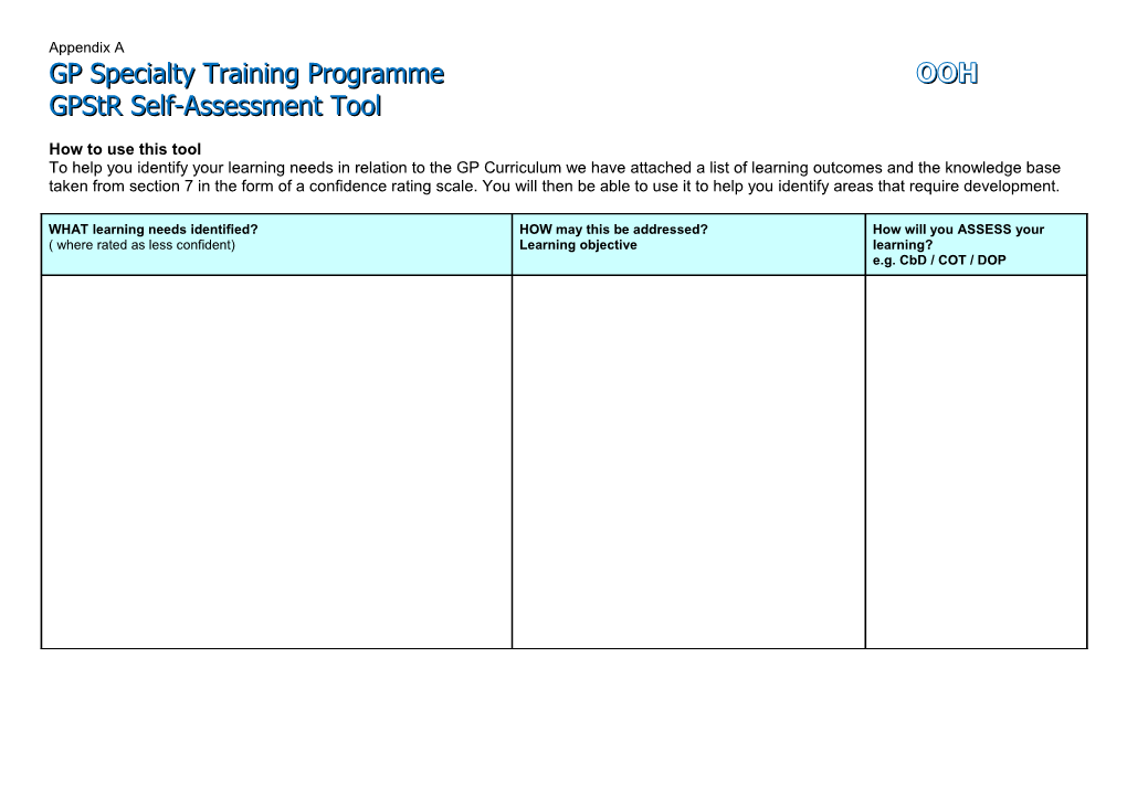 GP Specialty Training Programme OOH