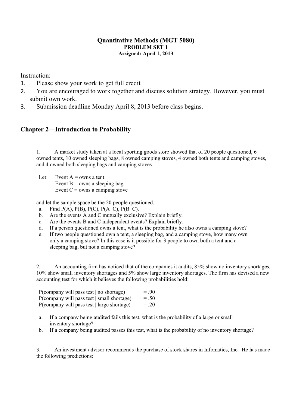 Quantitative Methods (MGT 5080)