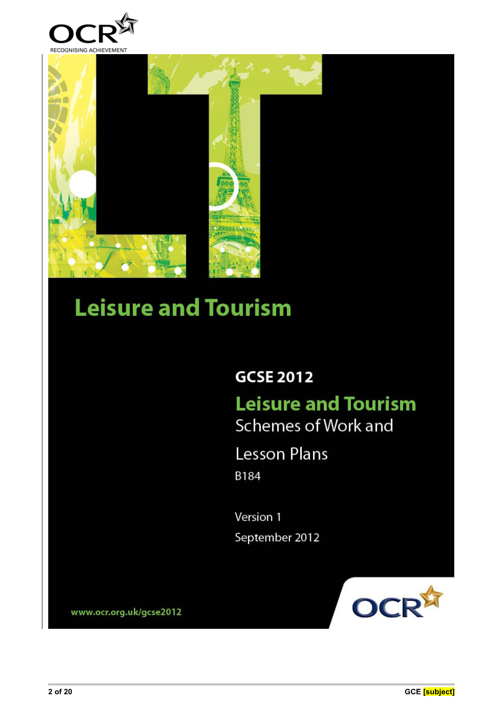 GCSE Leisure and Tourism (Linear 2012) 1 of 18