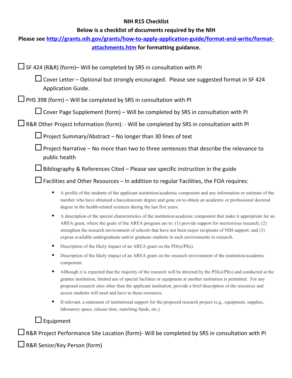 Below Is a Checklist of Documents Required by the NIH