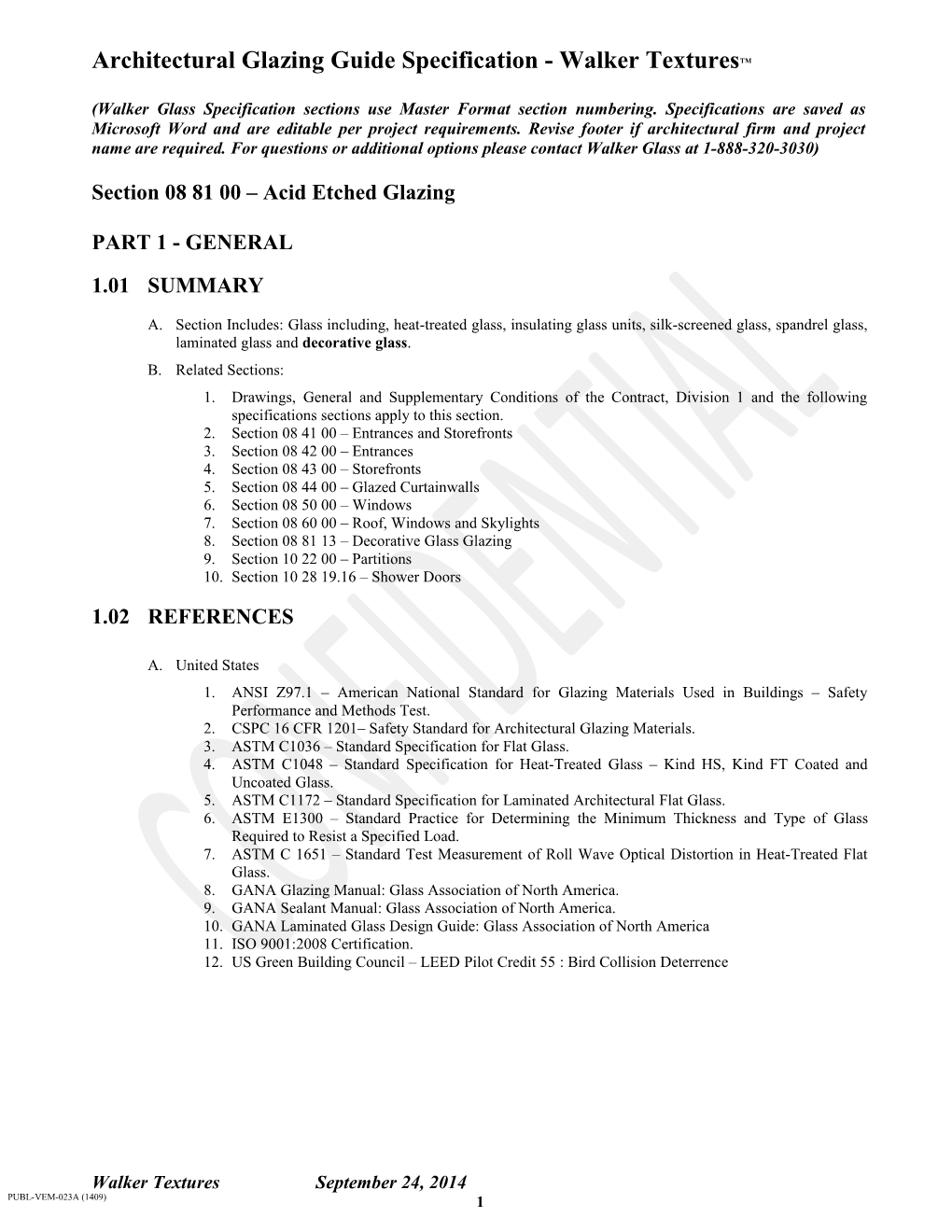 Architectural Glazing Guide Specification- Walker Texturestm