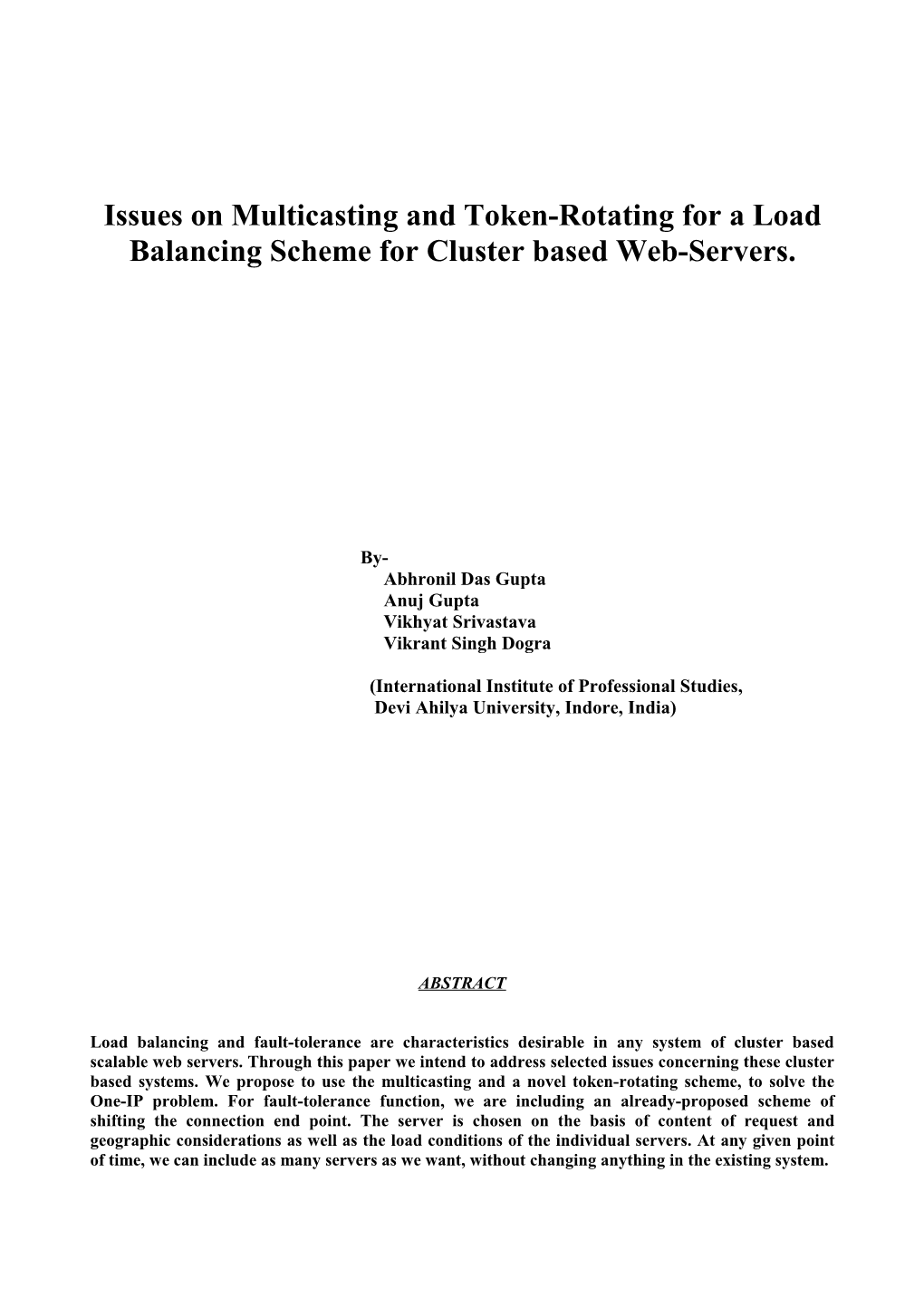 Issues on Multicasting and Token-Rotating for a Load Balancing Scheme for Cluster Based