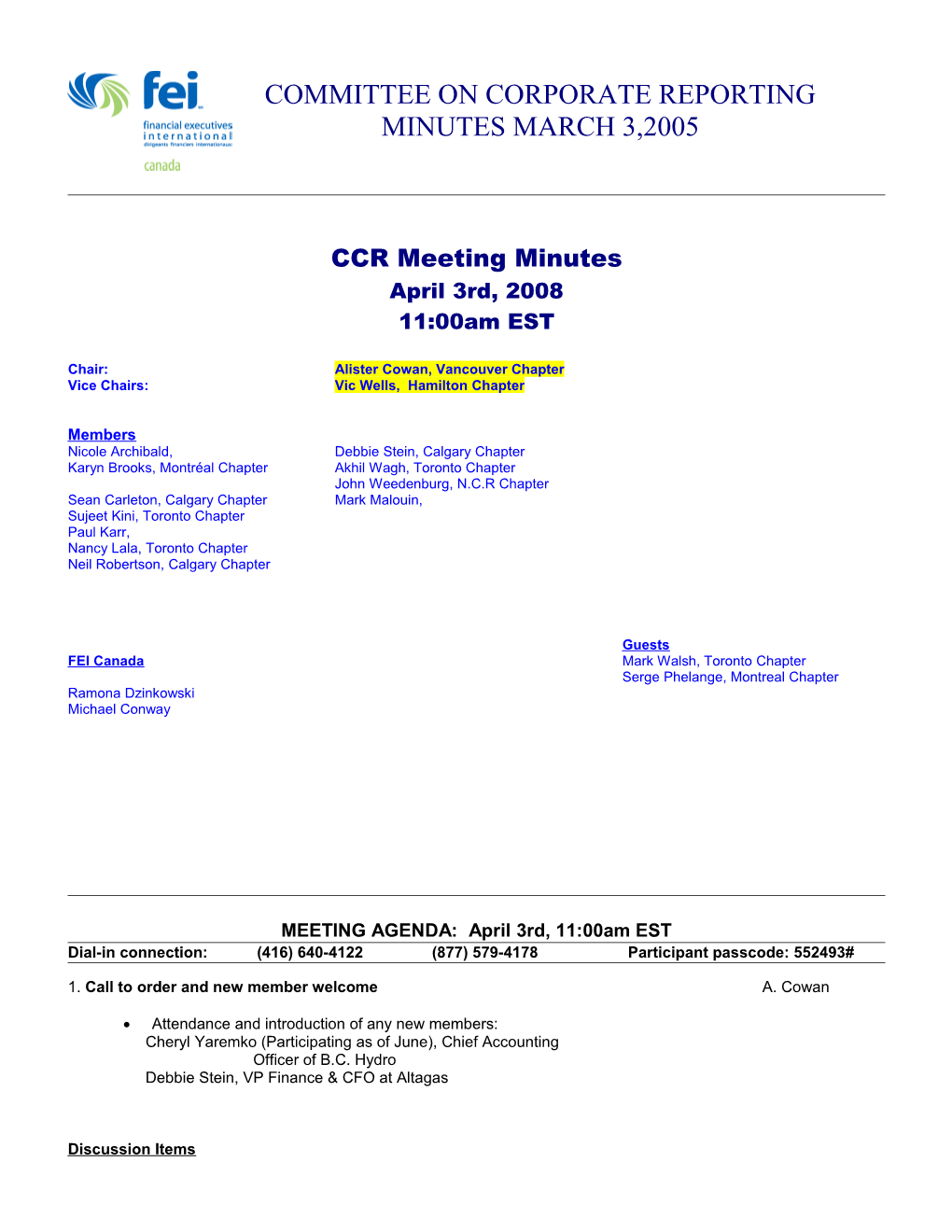 CCR Meeting Minutes