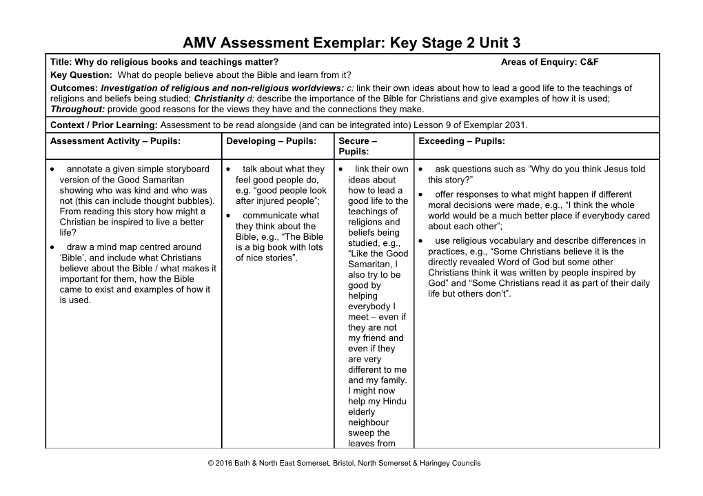 AMV Assessment Exemplar: Key Stage 2 Unit 3