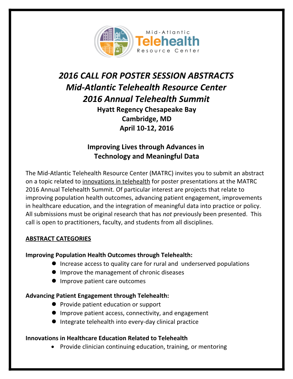 2016Call for Poster Session Abstracts