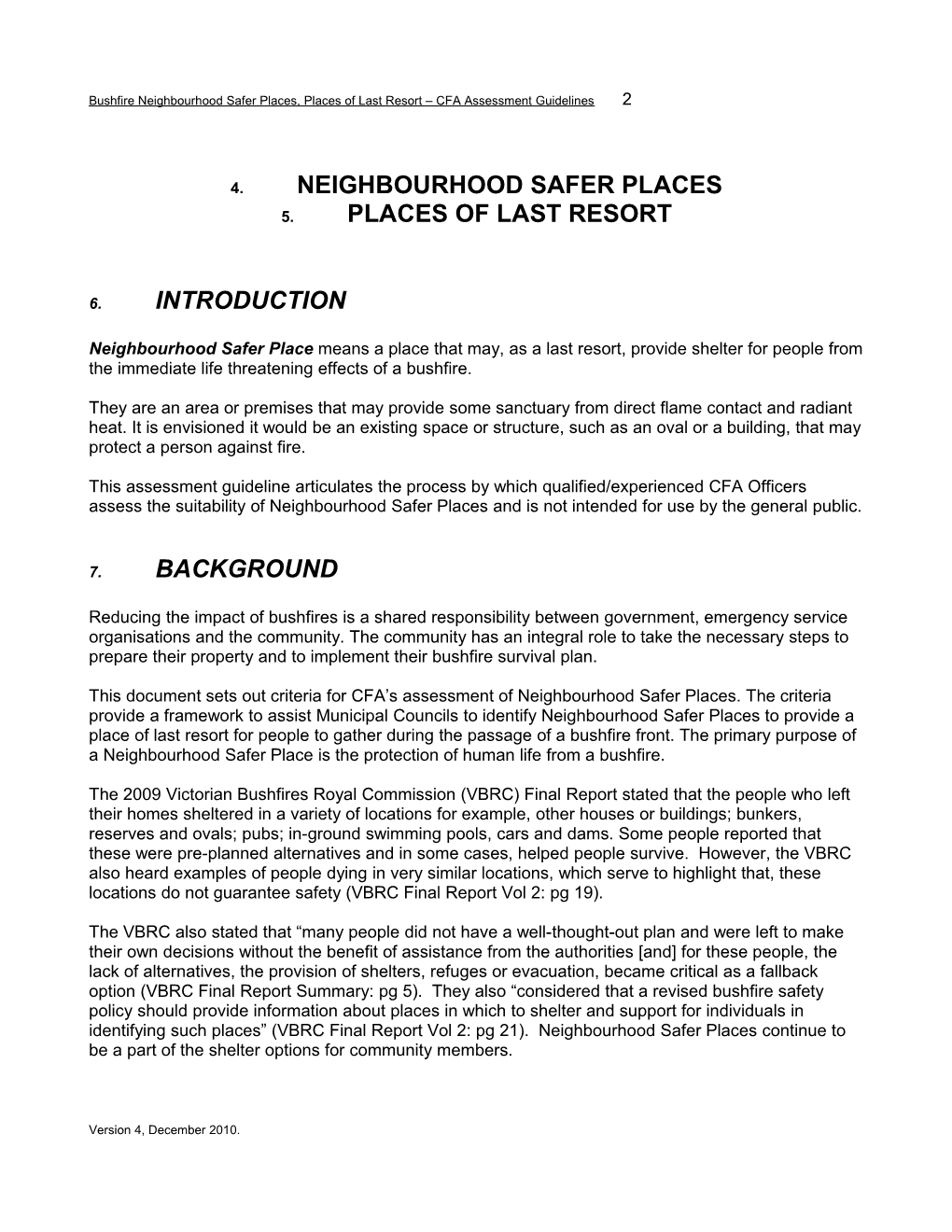 Bushfire Neighbourhood Safer Places - CFA Assessment Guidelines
