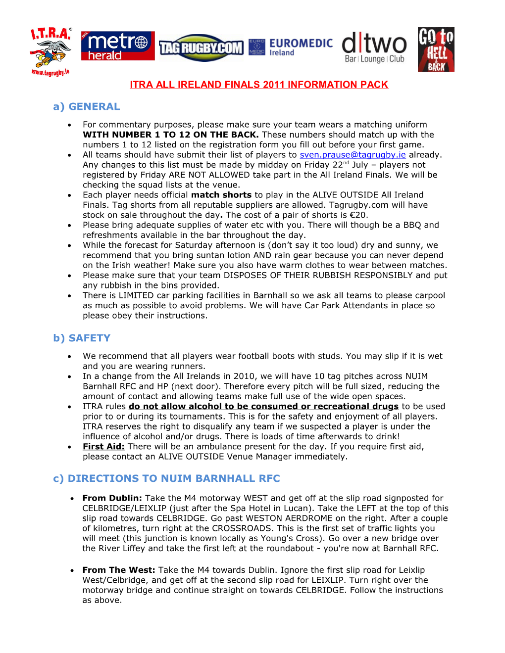 Itra All Ireland Finals 2011 Information Pack