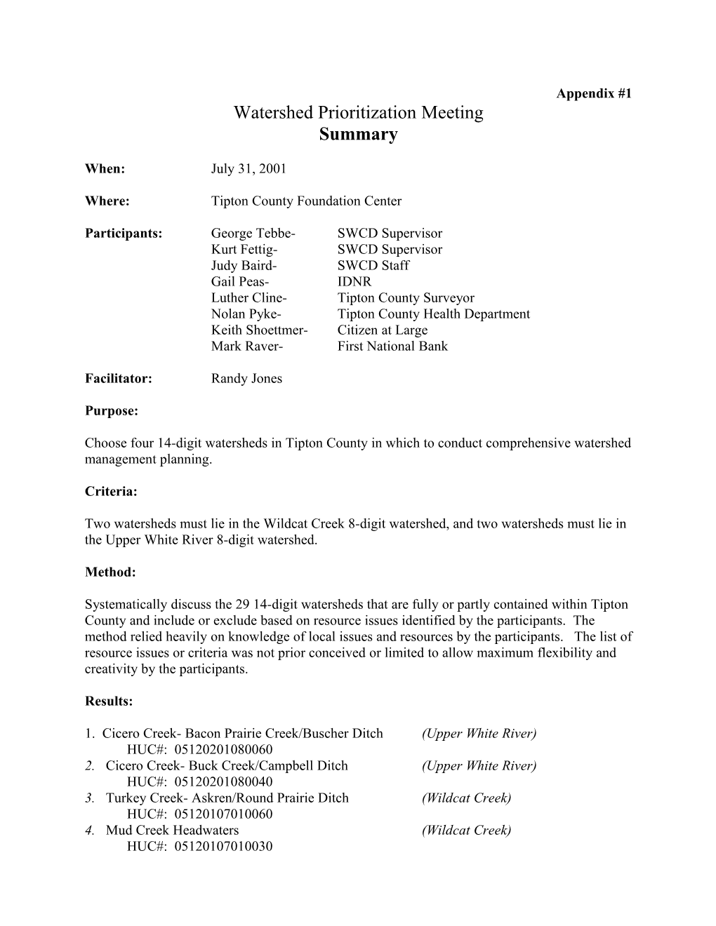 Watershed Prioritization Meeting