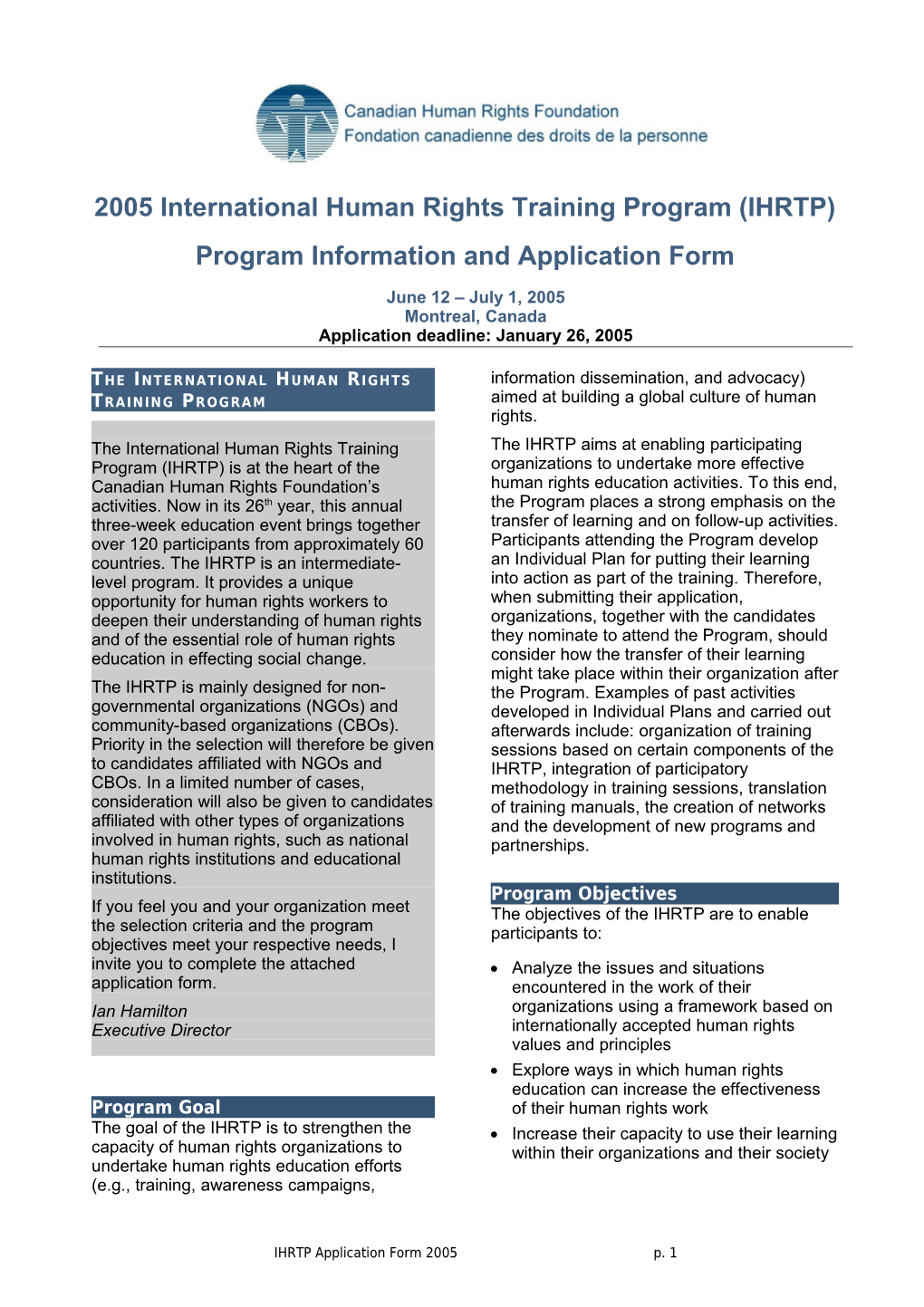 2005 International Human Rights Training Program (IHRTP)