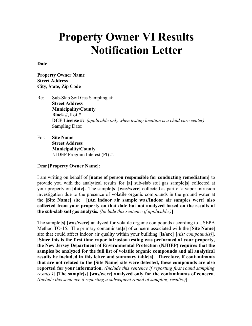 Property Owner VI Results Notification Letter