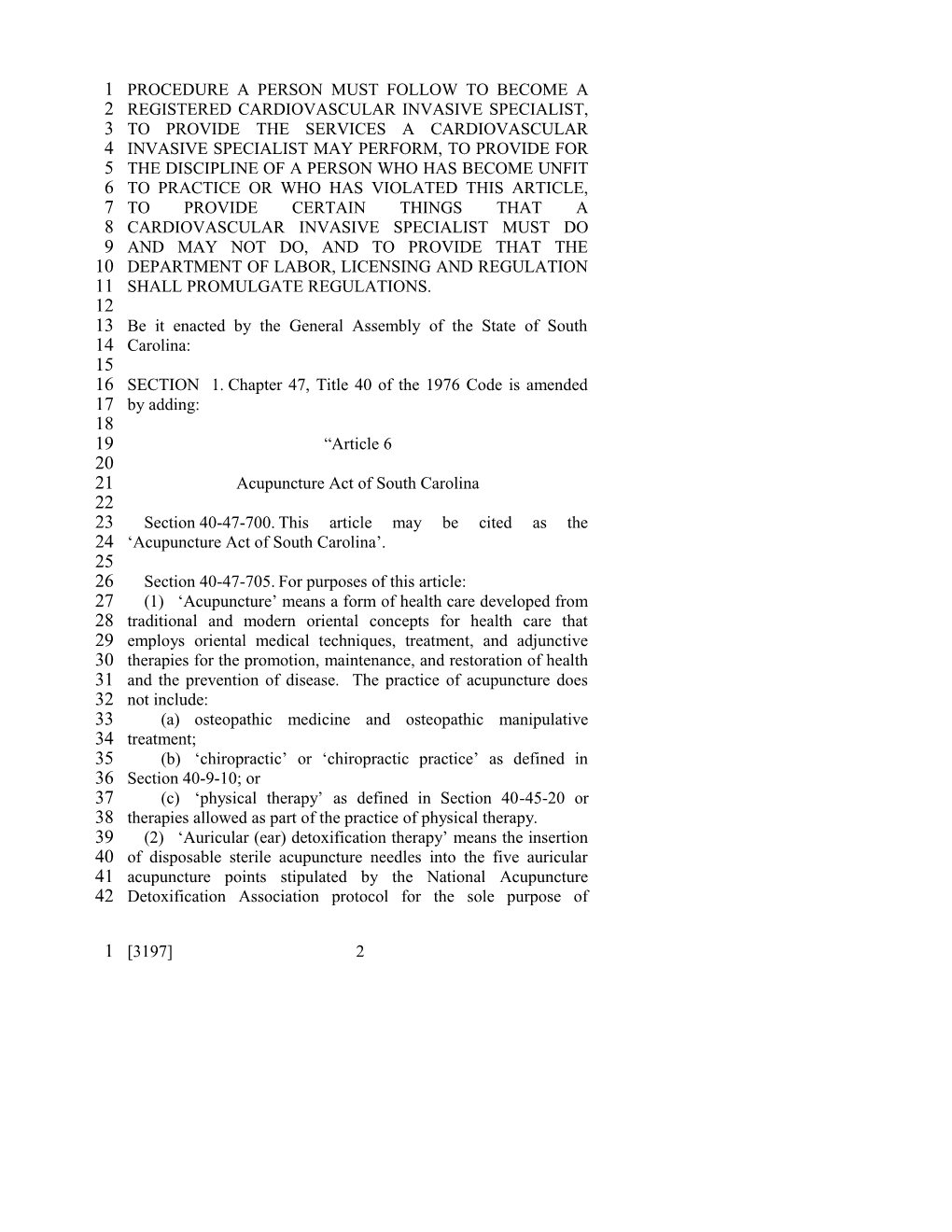 2005-2006 Bill 3197: Acupuncture Act; Registered Cardiovascular Invasive Specialist Act