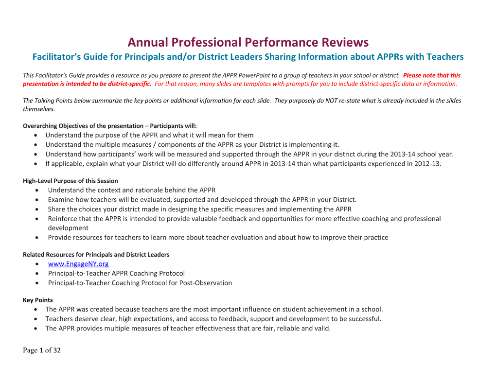 Annual Professional Performance Reviews