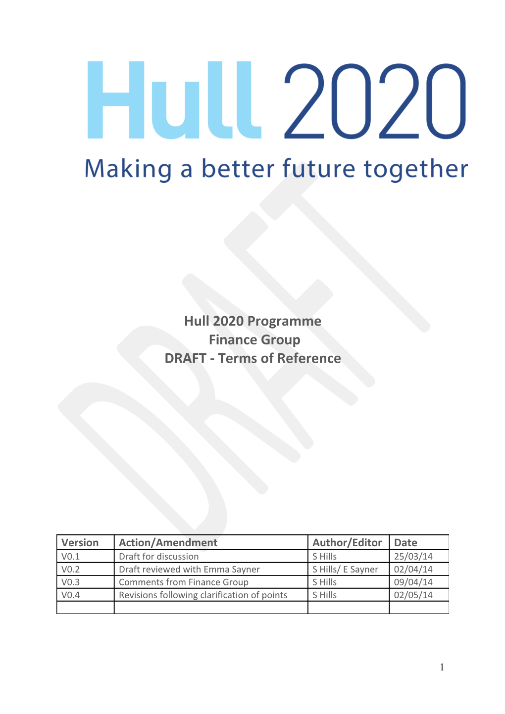 Hull 2020 Finance Group Terms of Reference