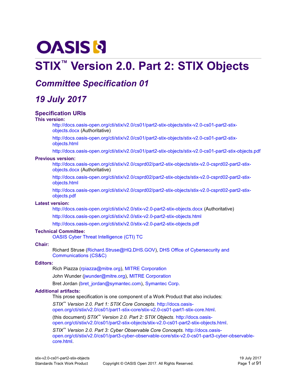 STIX Version 2.0. Part 2: STIX Objects