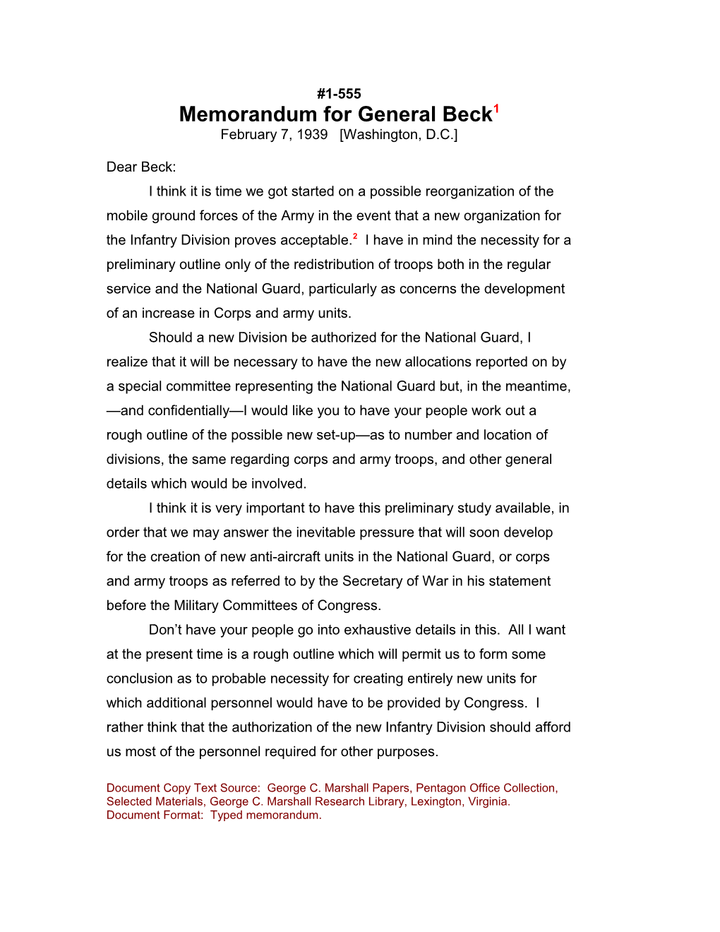 Memorandum for General Beck1