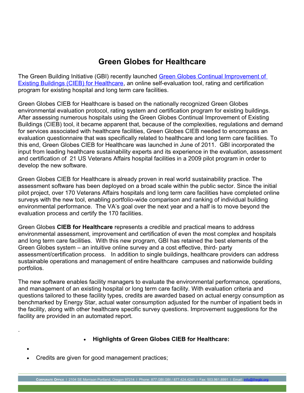 Green Globes for Healthcare