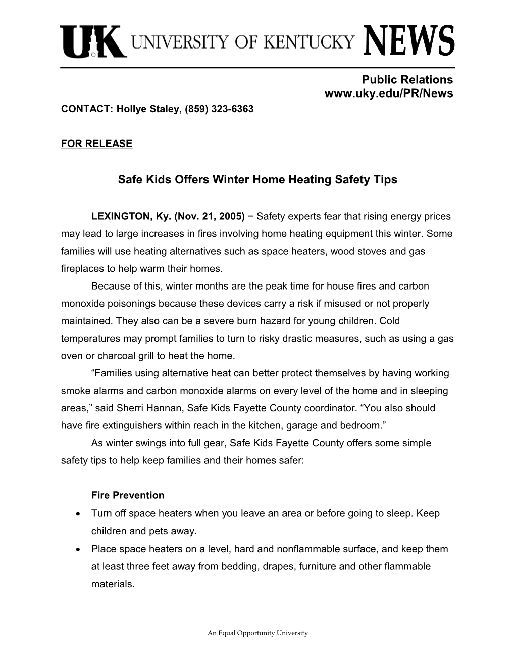 Safe Kids Offers Winter Home Heating Safety Tips